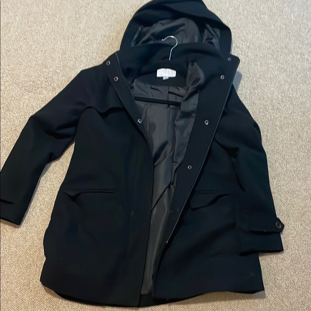 a new day Black Hooded Trench Coat